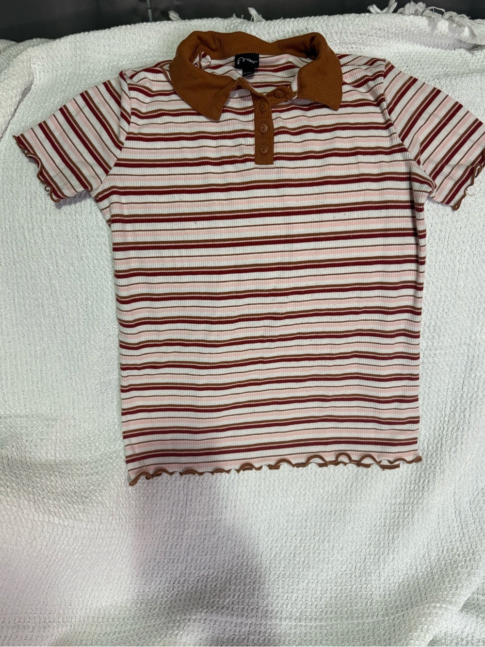 art class Striped Polo Top in Cream, Brown & Red XL 14/16